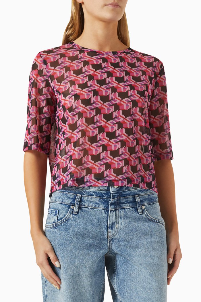 

KLJ Monogram Sheer Top, Pink