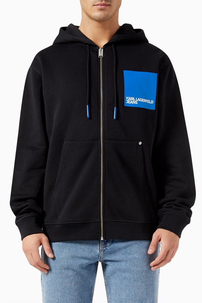 KLJ Logo Hoodie in Cotton Blend Fleece, Black