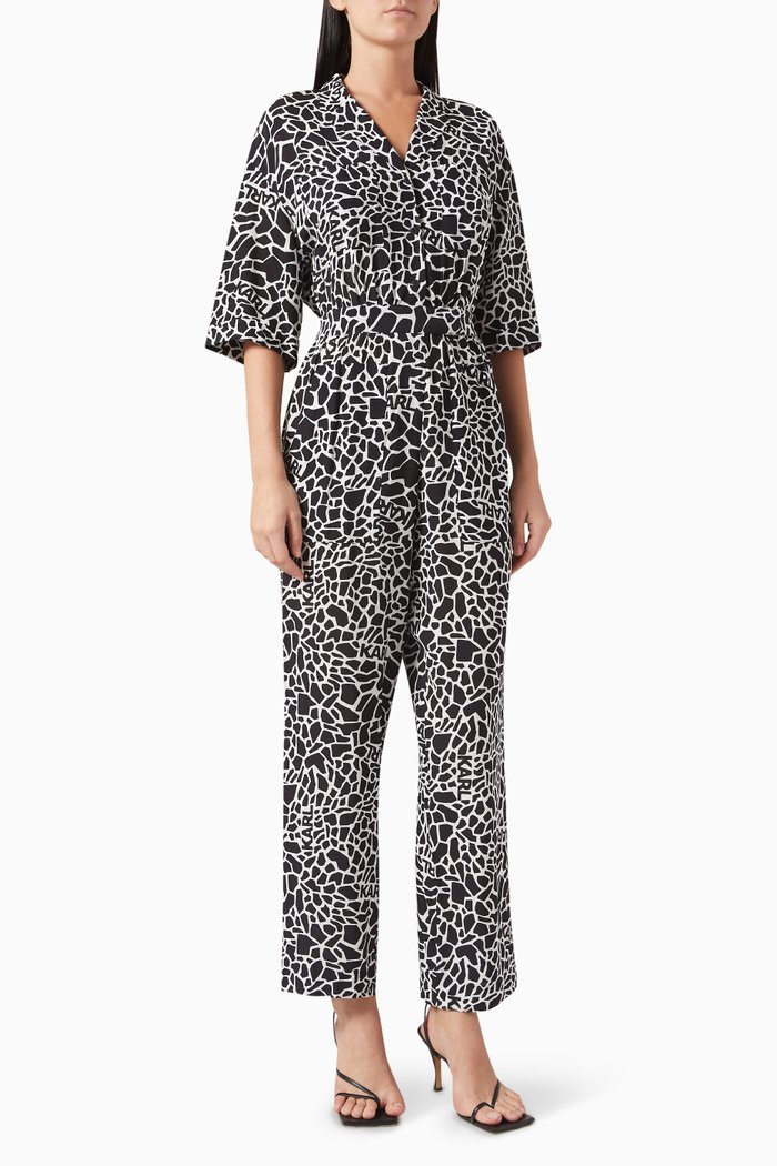 

Giraffe-print Jumpsuit in Viscose, Black