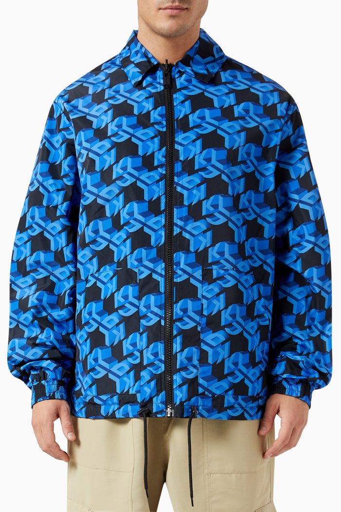 

KLJ Monogram Reversible Jacket in Recycled Nylon, Blue