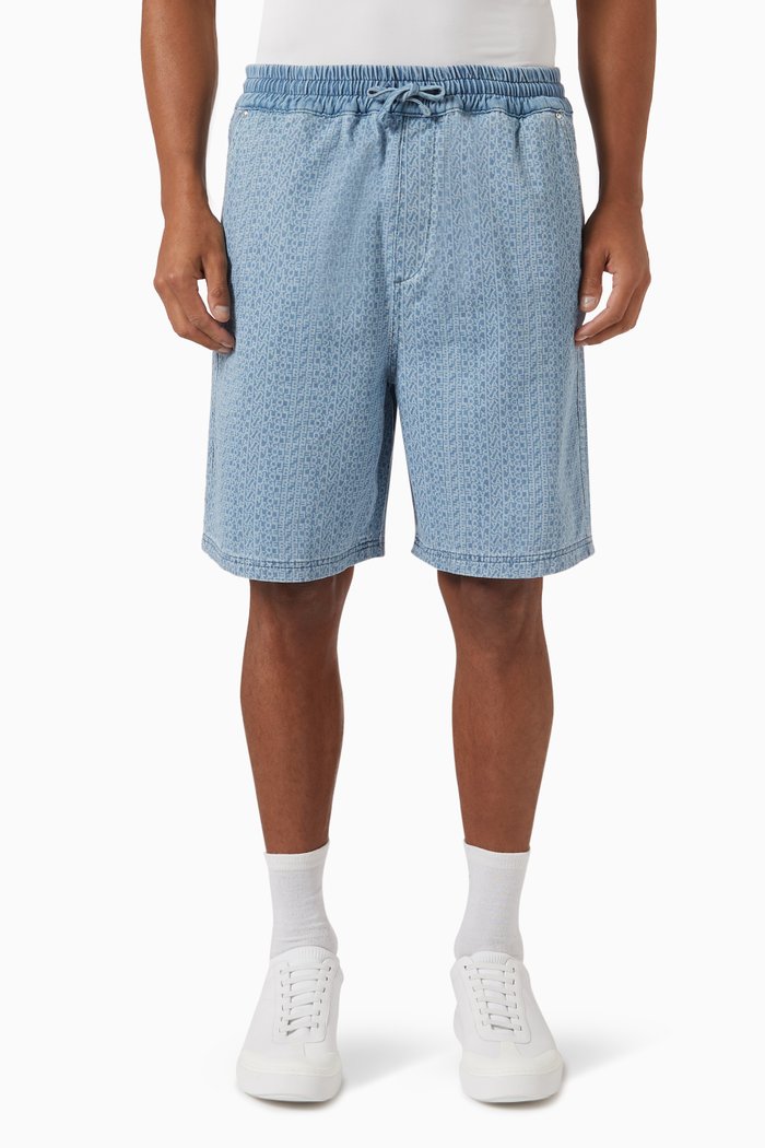 

All-over Logo Shorts in Denim, Blue
