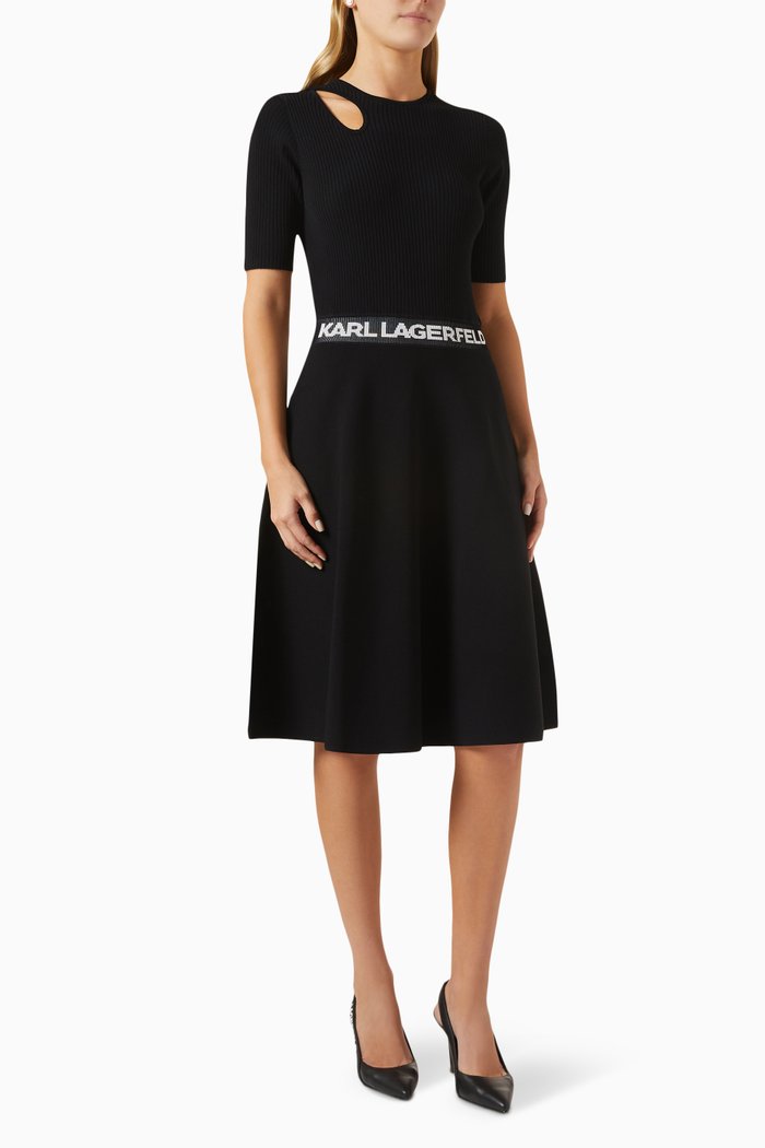 

Logo-tape Midi Dress in Viscose-blend Knit, Black