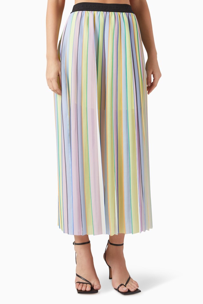 

Pleated Striped Midi Skirt, Multicolour
