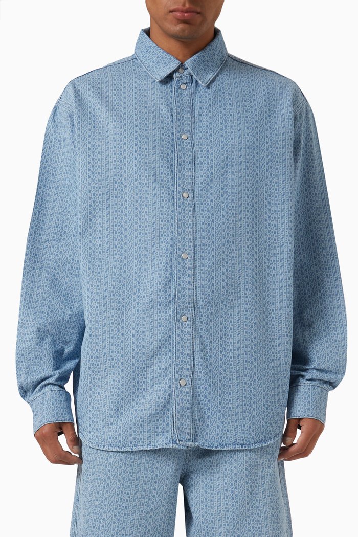 

All-over Logo Shirt in Denim, Blue