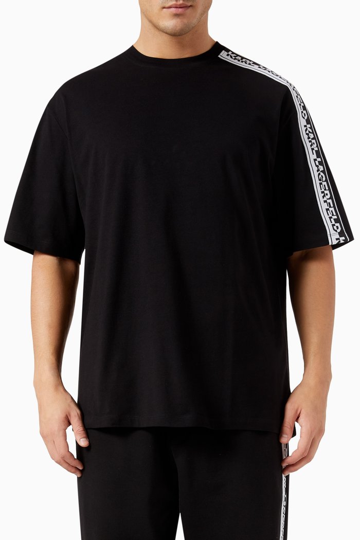 Logo Tape T-shirt in Organic Cotton Jersey, Black