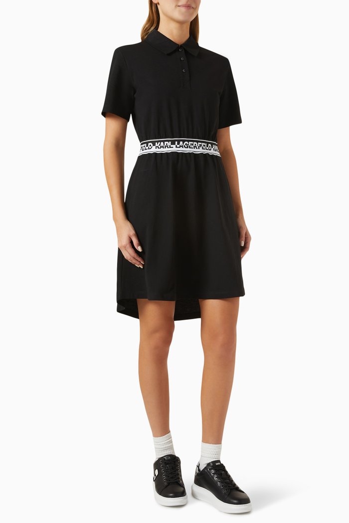 Logo-tape Polo Mini Dress in Organic Cotton, Black