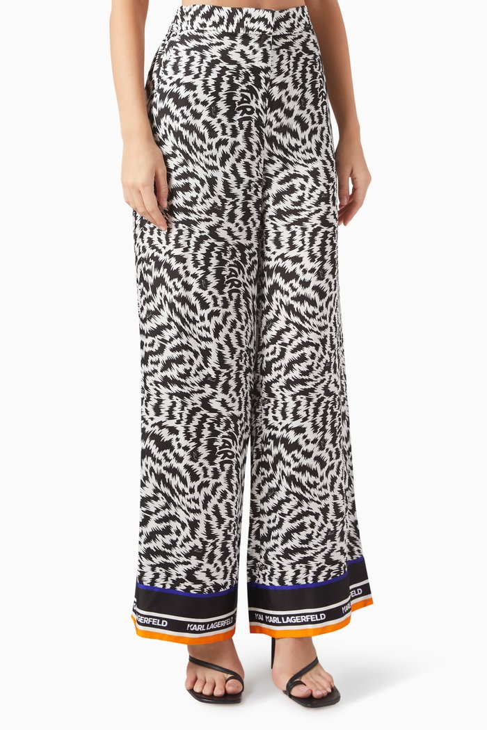 

Zebra-print Wide-leg Pants, Black