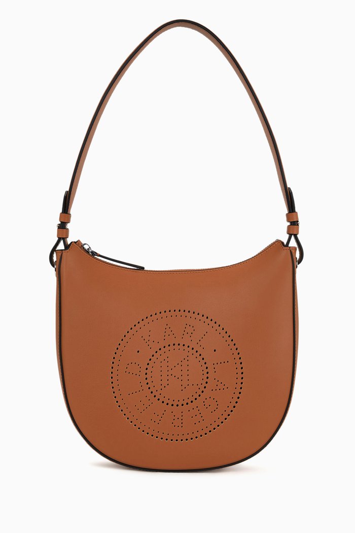 

K/Circle Perforated Shoulder Bag in Leather, Brown