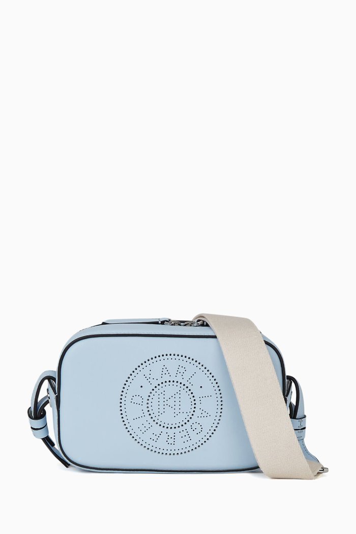 

K/Circle Perforated Crossbody Bag in Leather, Blue
