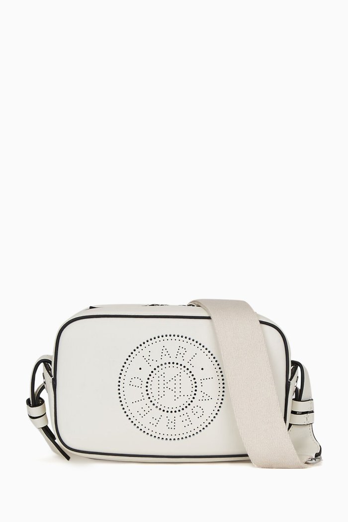 K/Circle Perforated Crossbody Bag in Leather, White