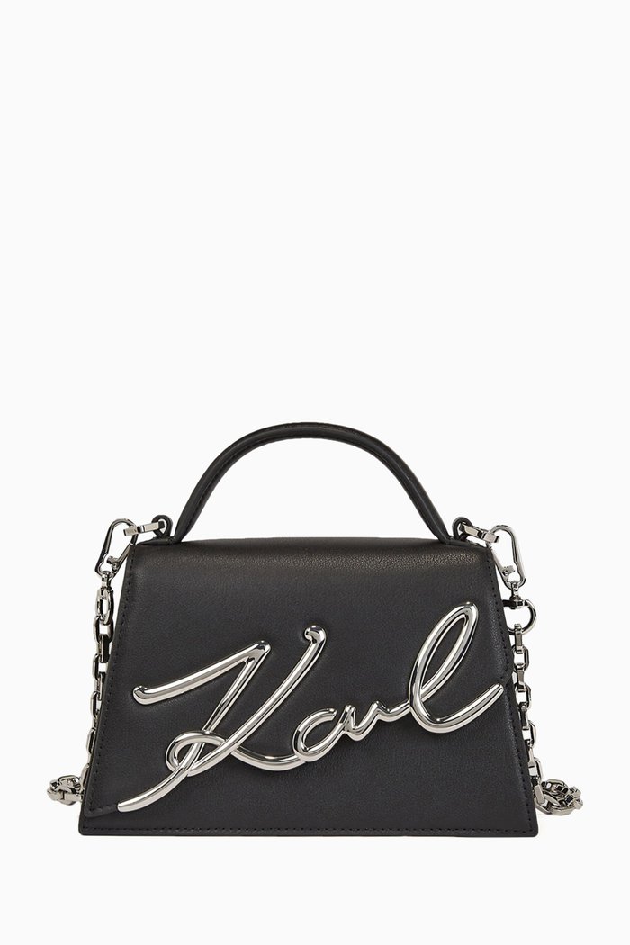 

K/Signature Top-handle Bag in Leather, Black