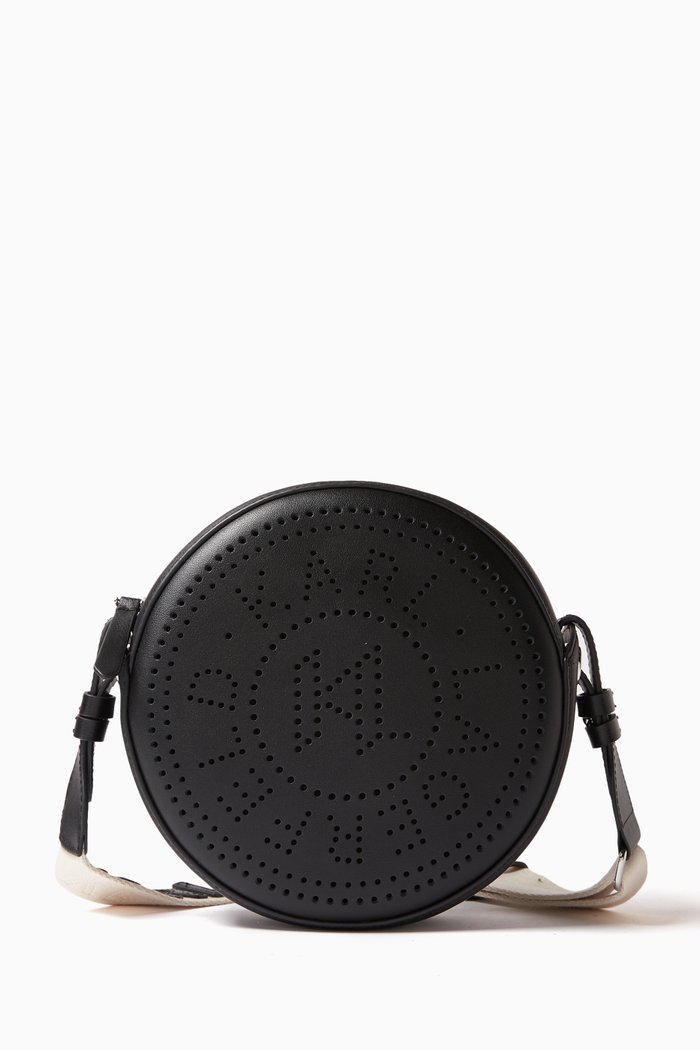 K/Circle Perforated Crossbody Bag in Leather, Black
