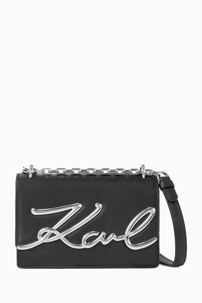 

Small K/Signature Shoulder Bag in Leather, Black