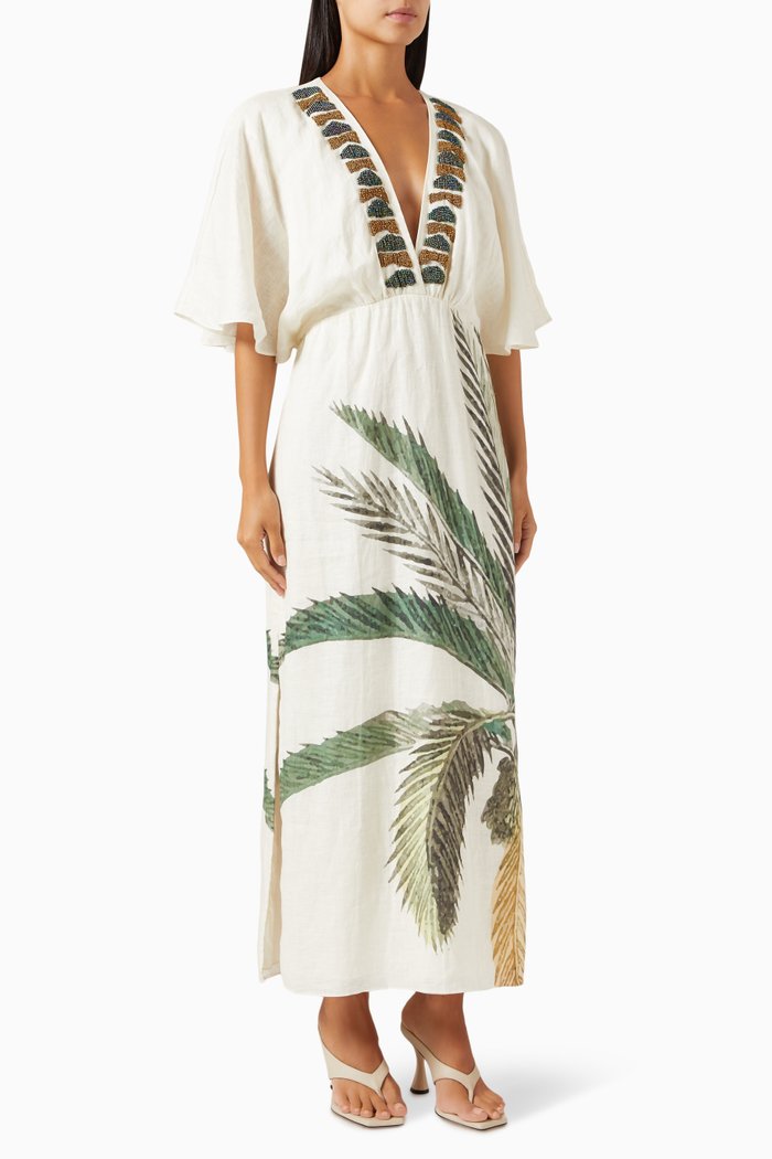 

Topacio Palms Maxi Tunic in Linen, White