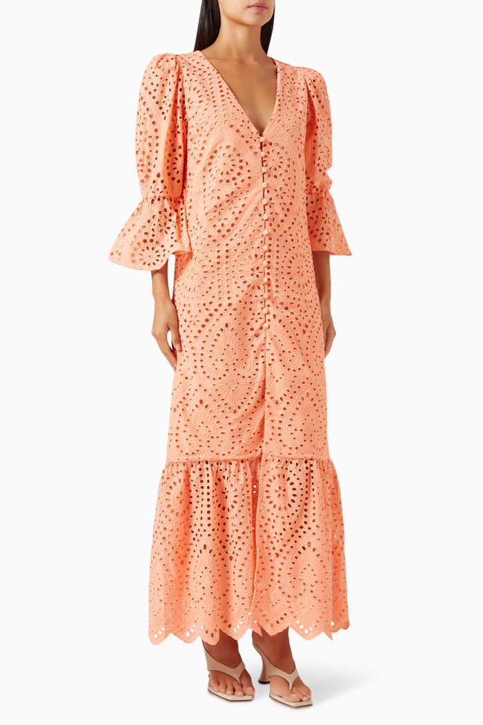 

Serranía Eyelet Maxi Dress in Cotton, Orange