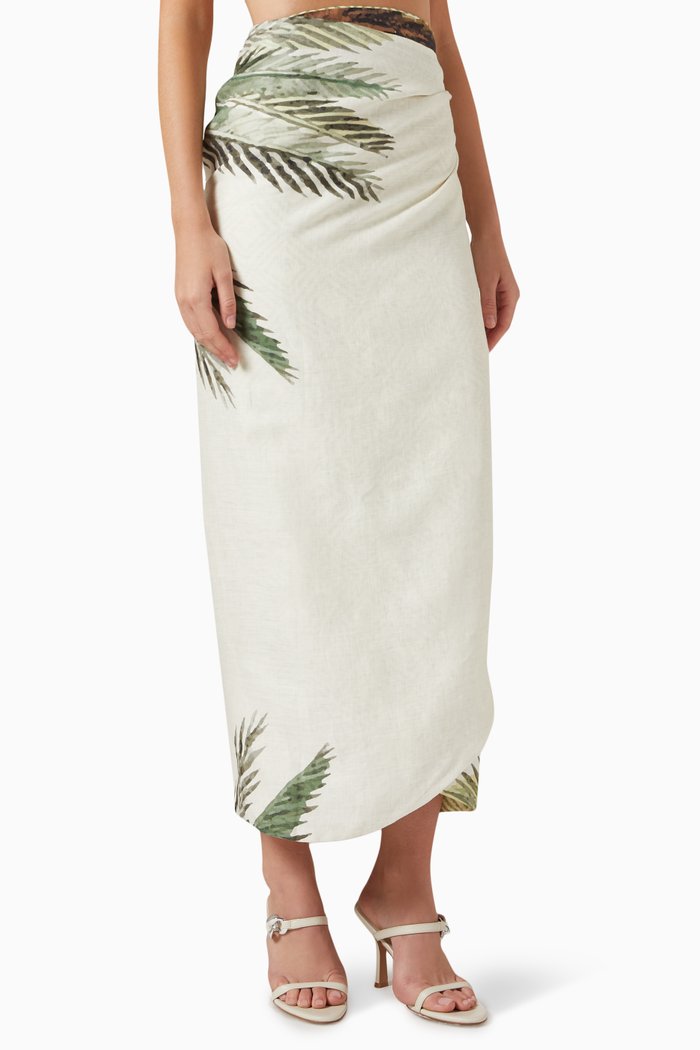 

Mapara Palms Wrap Midi Skirt in Linen, White
