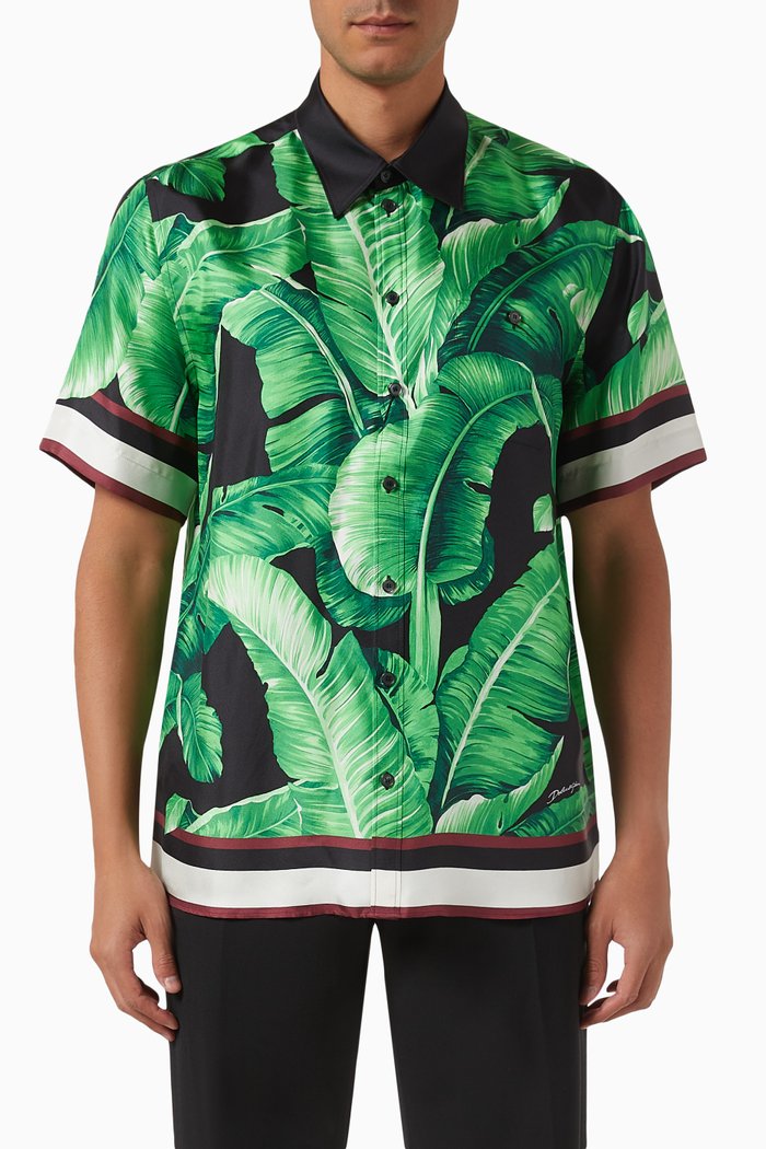 

Leaf-print Hawaii Shirt in Crepe de Chine, Green