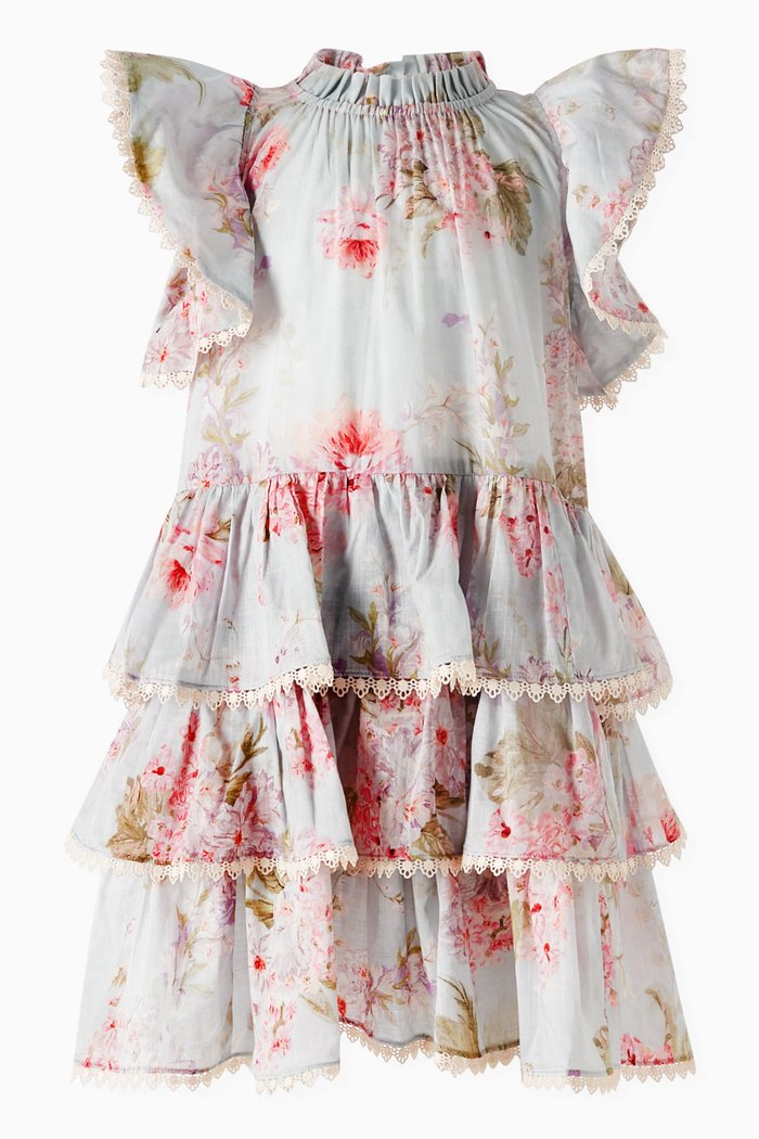 

Halliday Frill Swing Dress in Cotton, Blue