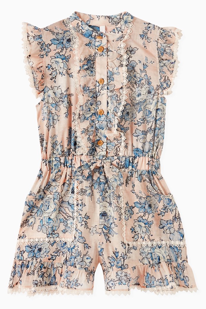 Halliday Frill Playsuit in Cotton, Pink