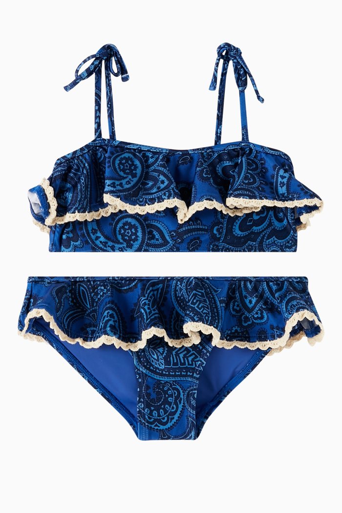 

Ottie Trim Frill Bikini Set in Lycra, Blue