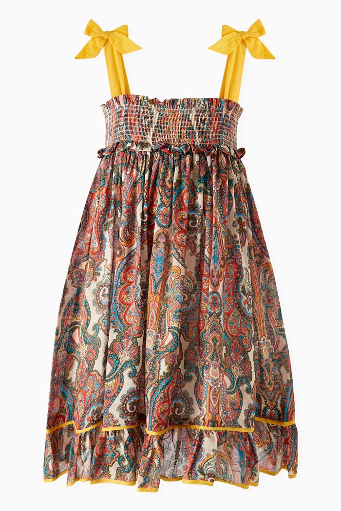 Ottie Shirred Dress in Cotton, Multicolour