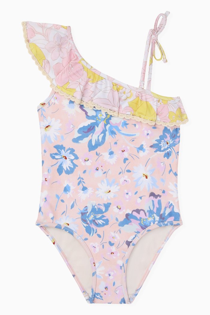 

Pop Trim Frill Swimsuit in Lycra, Pink