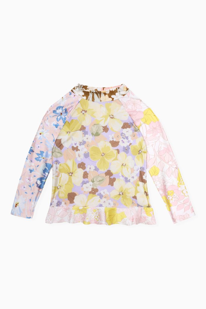

Pop Spliced Frill Rash Shirt in Lycra, Multicolour