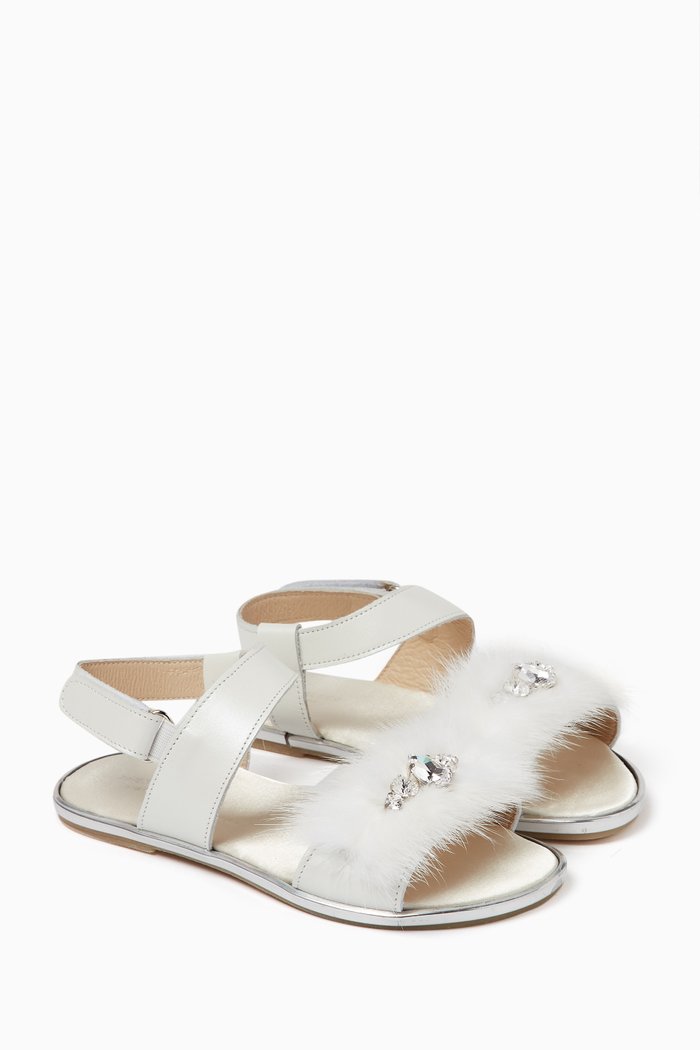 

Crystal Embellished Sandals in Calf Leather, White