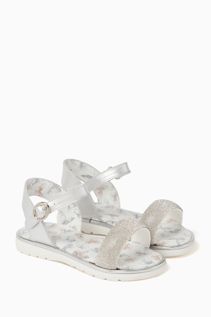 Embellished Strap Sandals, Silver