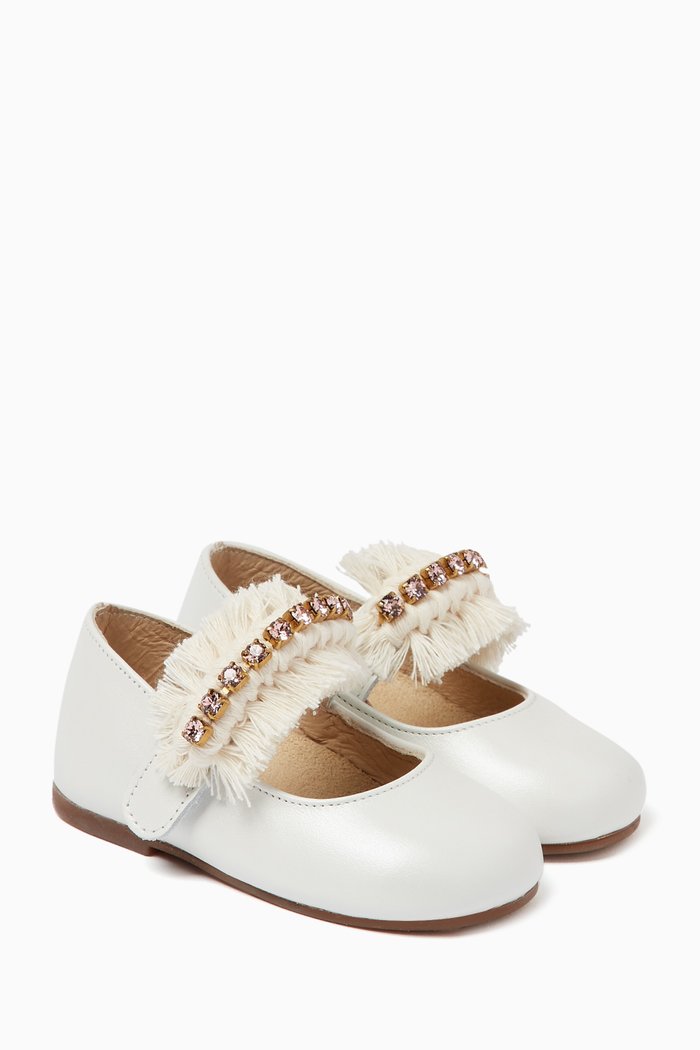 

Crystal-embellished Ballerina Shoes in Leather, Neutral