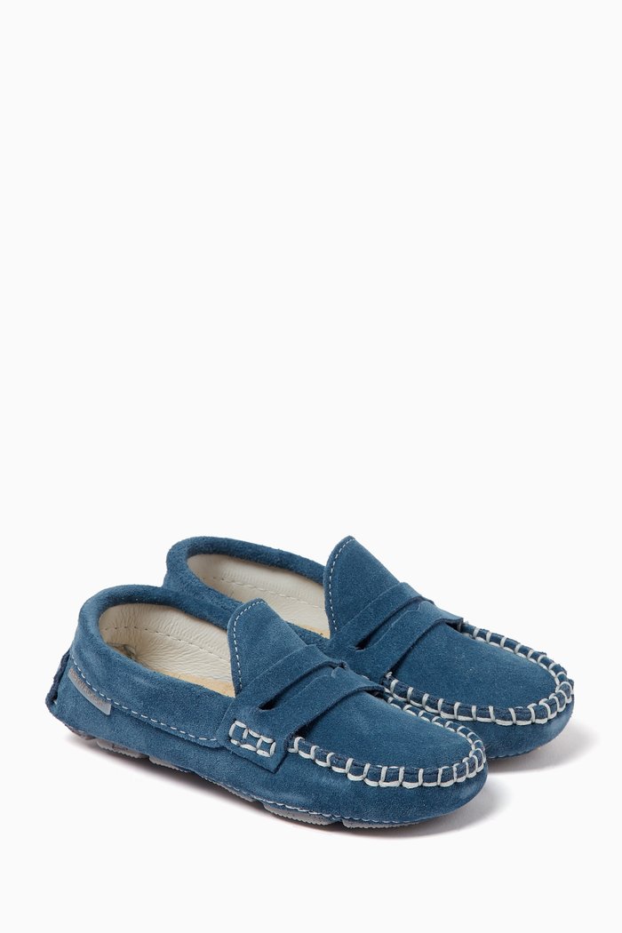 Contrast-stitch Loafers in Suede, Blue