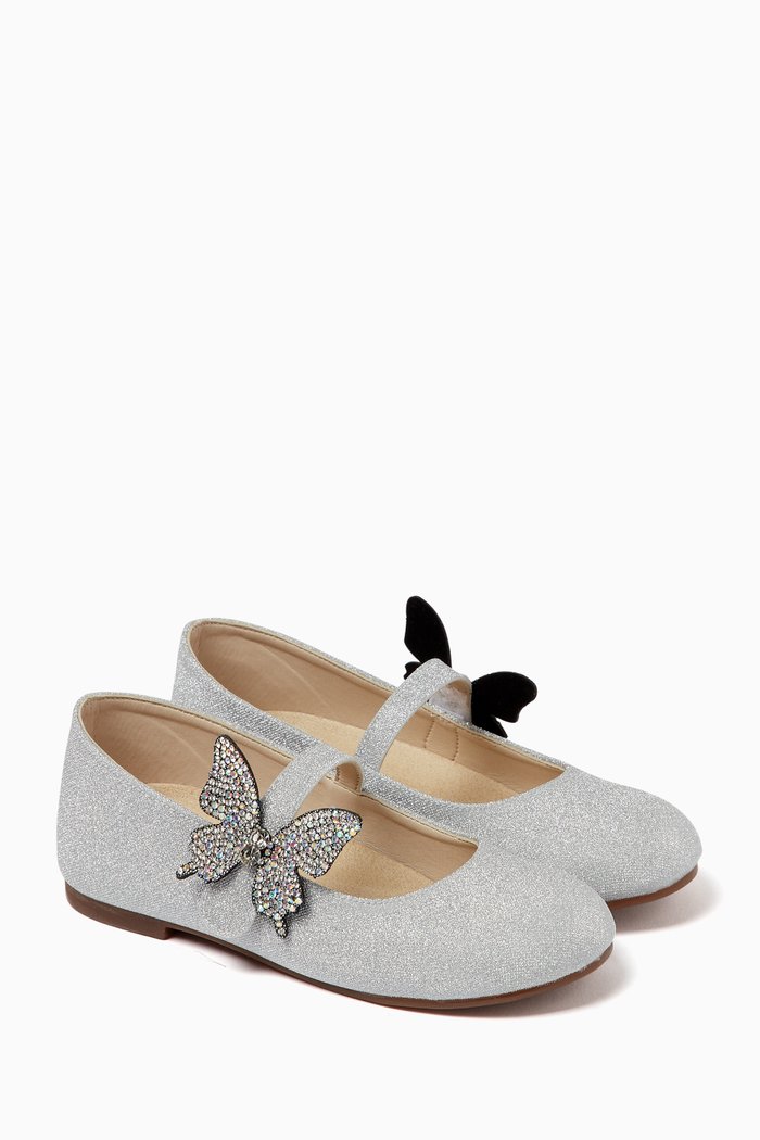 

Embellished Butterfly Ballerina Shoes, Silver