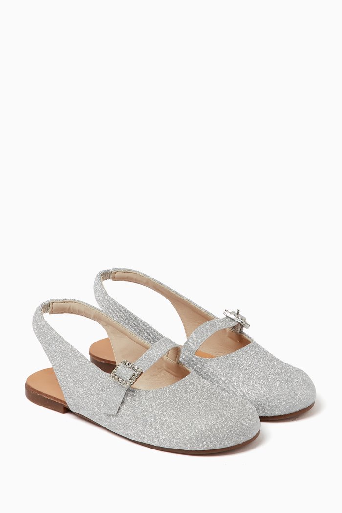 Embellished Slingback Ballerina Shoes, Silver