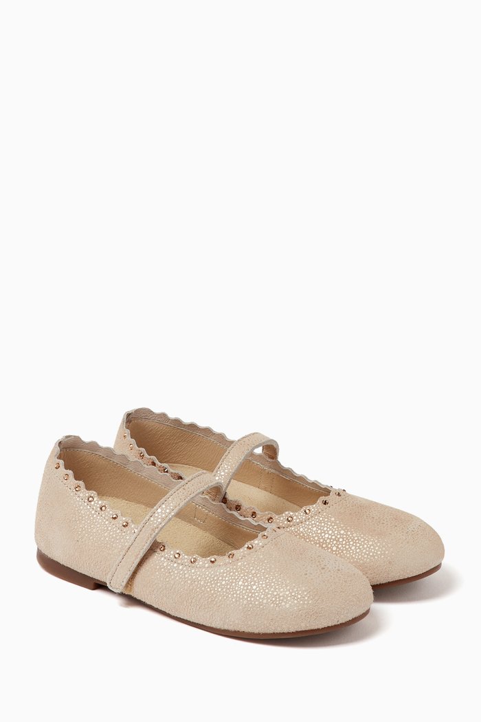 

Crystal-embellished Ballerina Shoes in Suede, Neutral