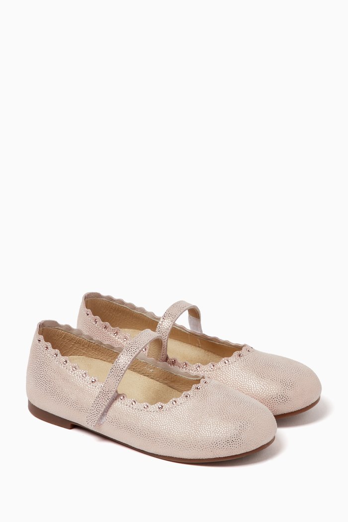 

Crystal-embellished Ballerina Shoes in Suede, Pink