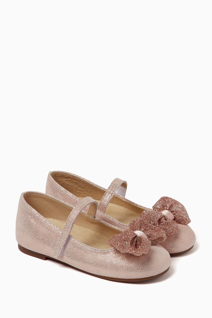 

Bow-embellished Ballerina Shoes in Suede, Pink