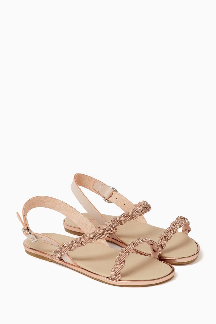 

Embellished Braided Sandals in Leather, Pink