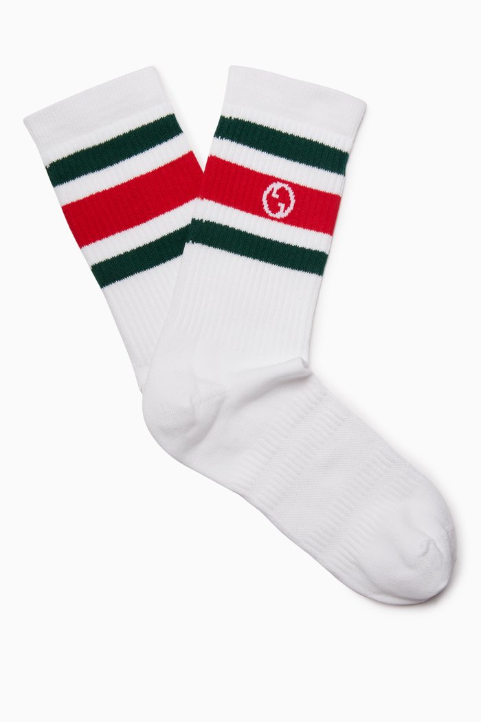 

Round Interlocking G socks in Cotton, White