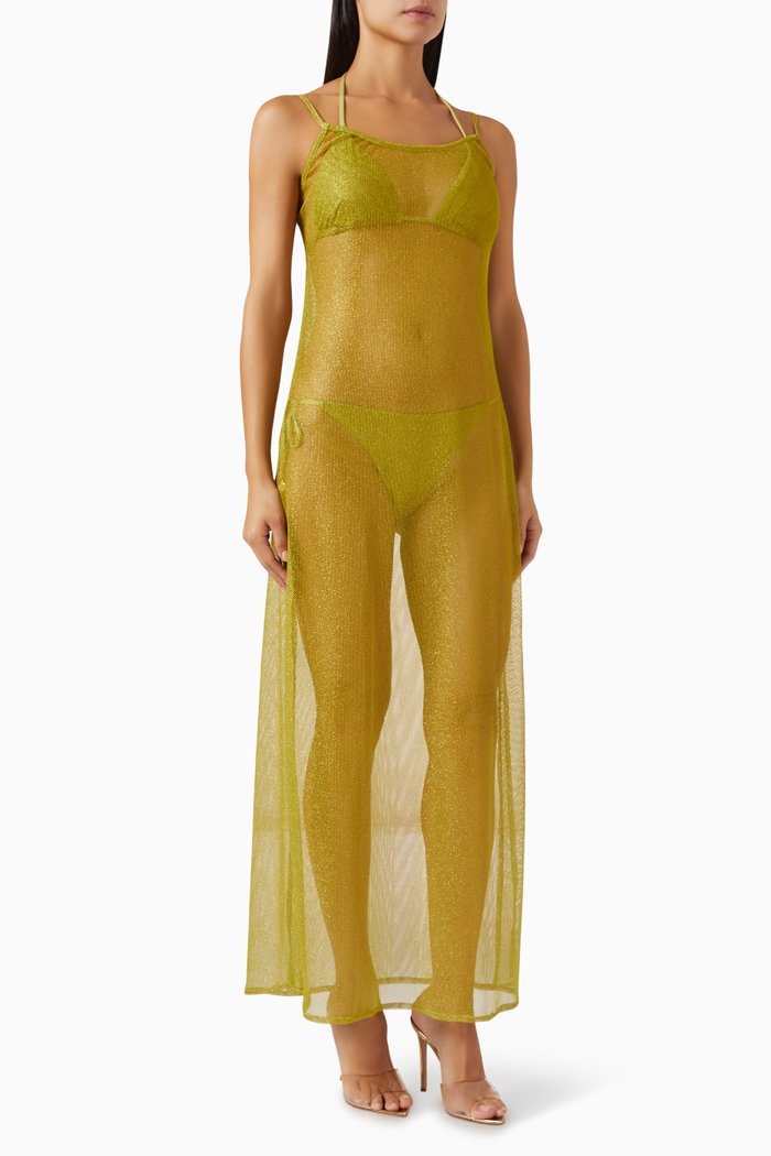 

Pearl Long Cover-up Dress in Mesh, Green