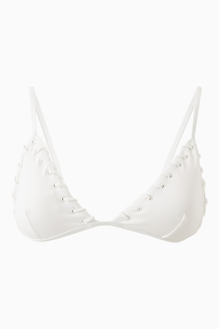 Whip Stitch Triangle Bikini Top, White