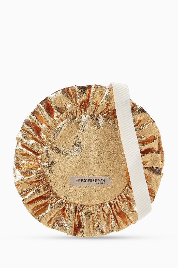 

Rosette Shoulder Bag in Metallic Lamé, Gold