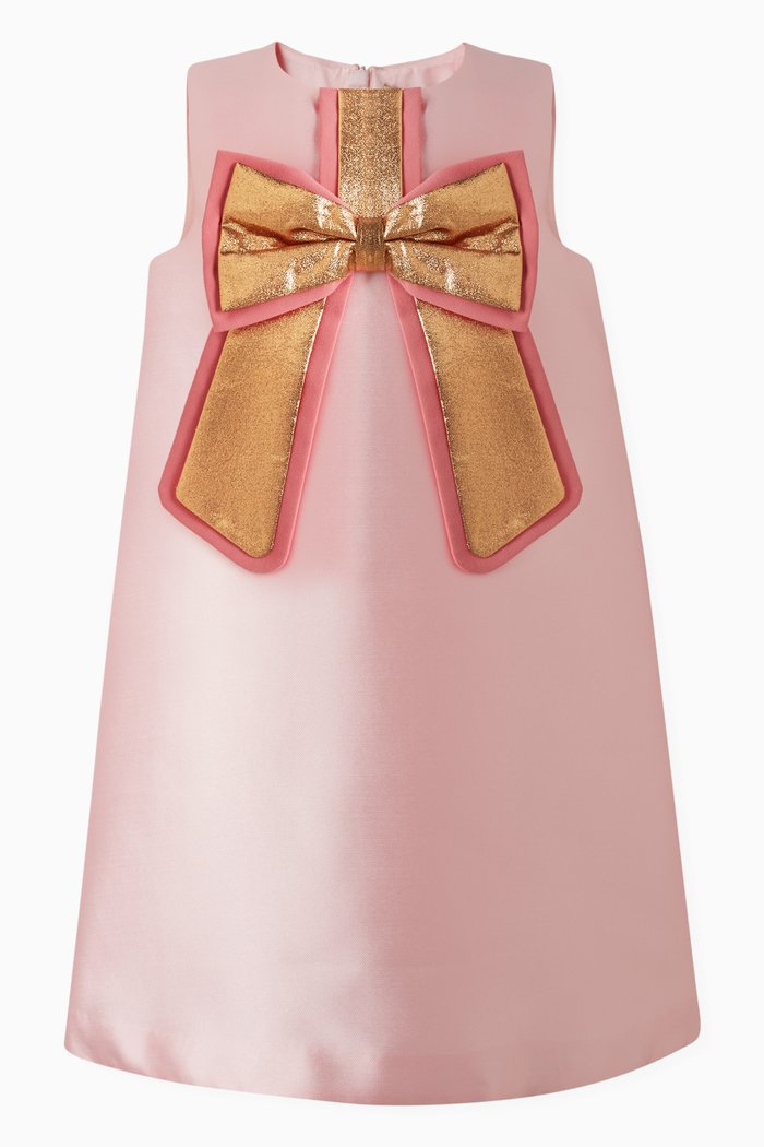 

Guilded Bow Shift Dress in Satin Twill, Pink