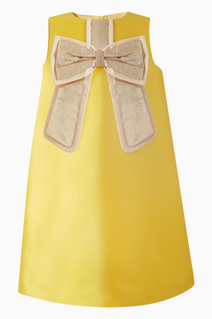 

Guilded Bow Shift Dress in Satin Twill, Yellow