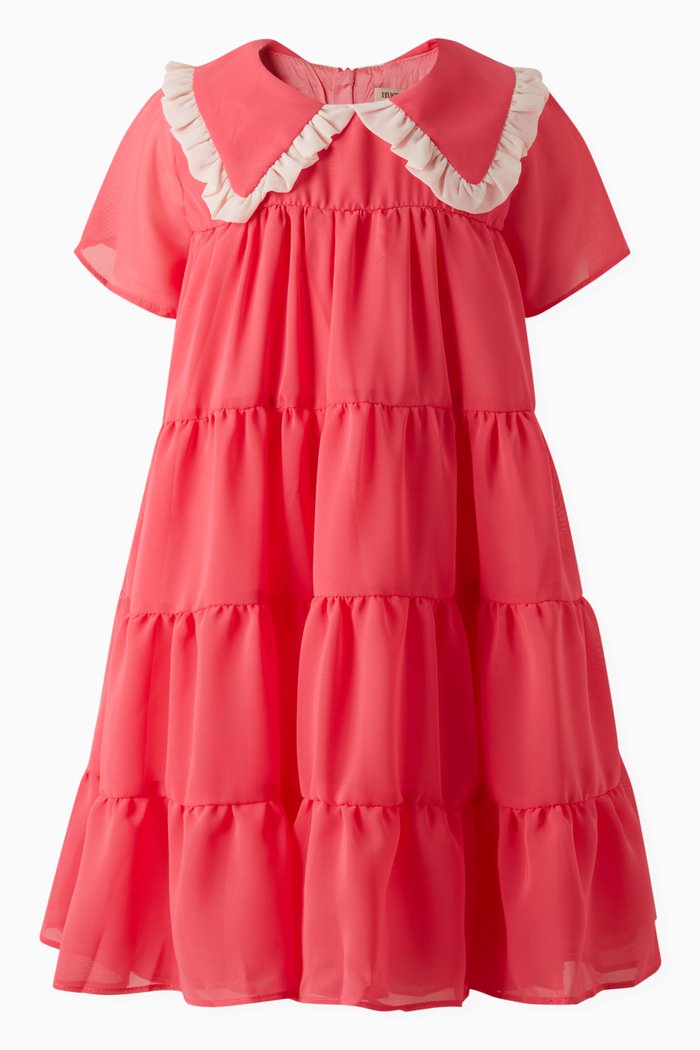 

Tiered Ruffle Collar Dress in Chiffon, Pink
