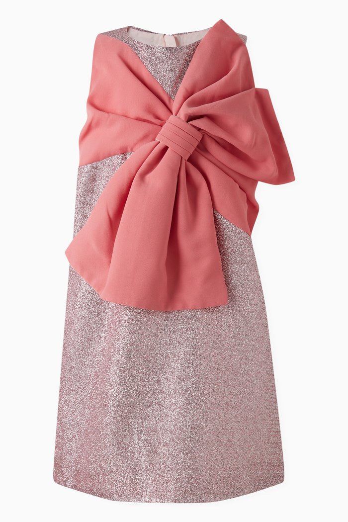 

Giant Bow Shift Dress in Jacquard, Pink