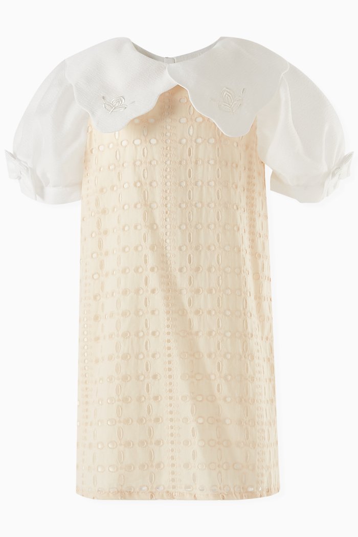 

Puff Sleeve Shift Dress in Cotton, White