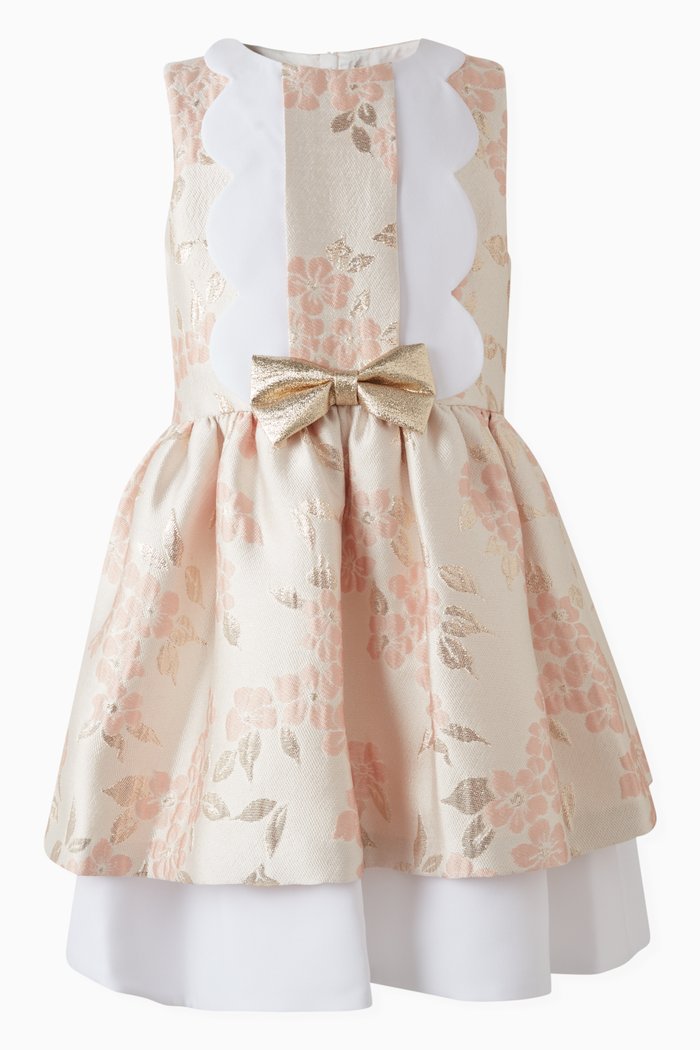 

Scalloped Bodice Dress in Jacquard, Pink