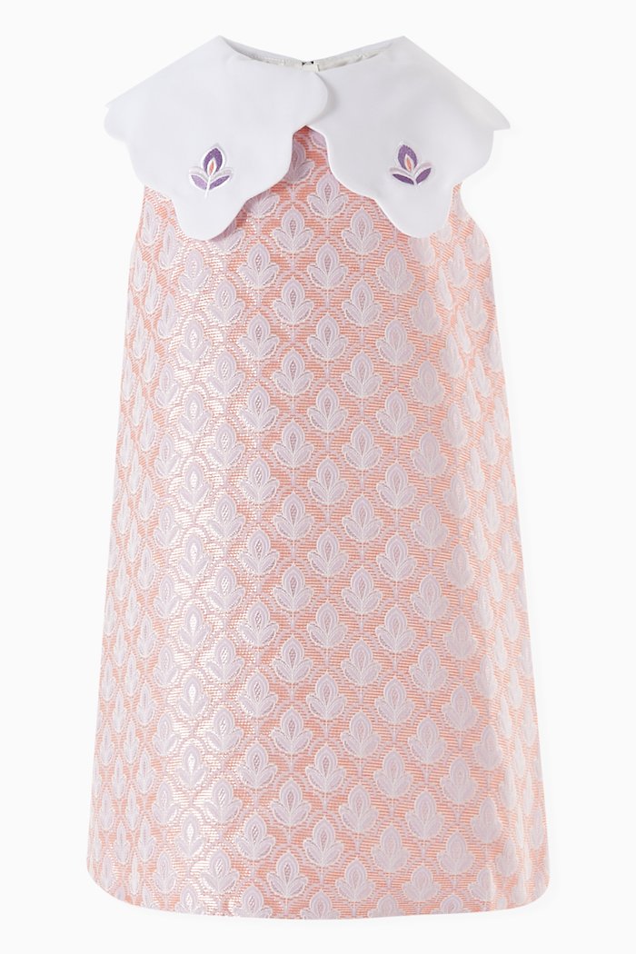 

Giant Scalloped Collar Shift Dress in Jacquard, Pink