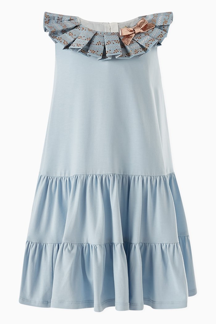 

Pleated Collar Dress in Cotton-Blend, Blue