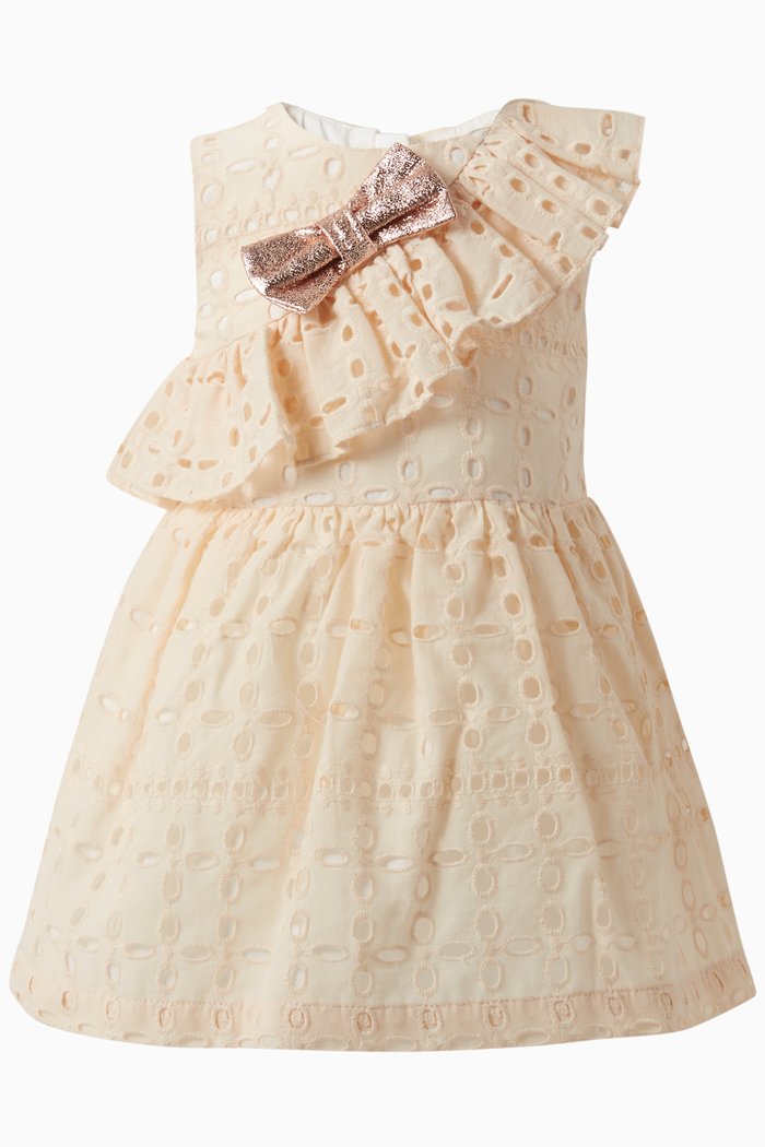 Diagonal Ruffle Bodice Dress & Bloomers in Cotton, White